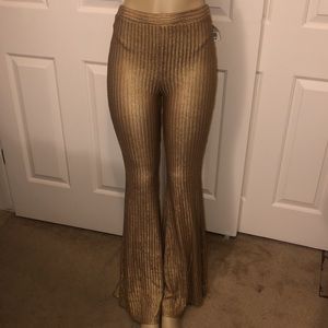 Metallic gold mesh flare pants with built in thong